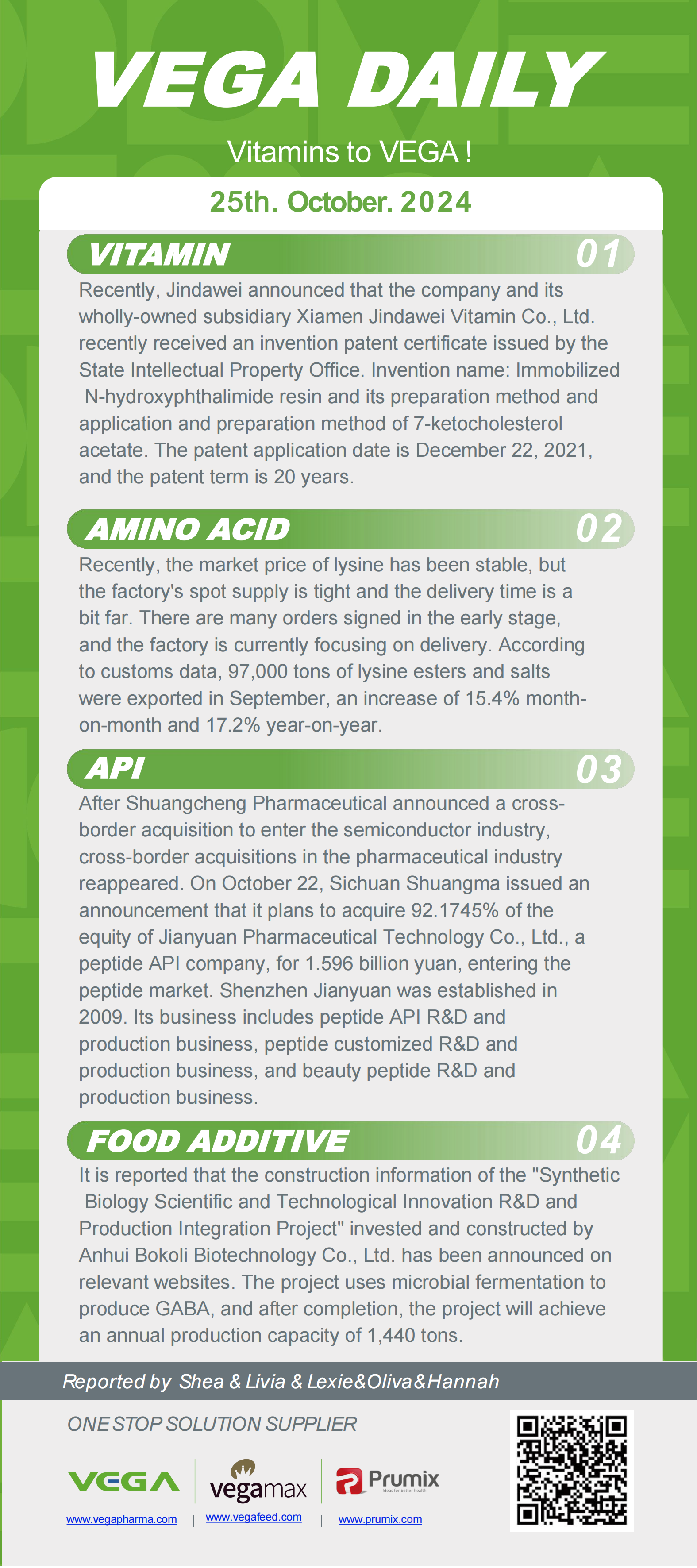 Vega Daily Dated on Oct 25th 2024 Vitamin Amino Acid APl Food Additives.png